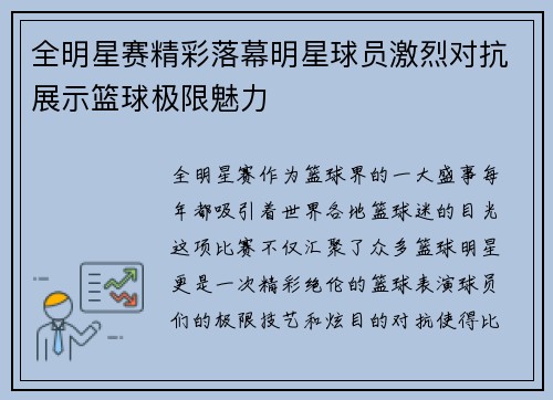 全明星赛精彩落幕明星球员激烈对抗展示篮球极限魅力